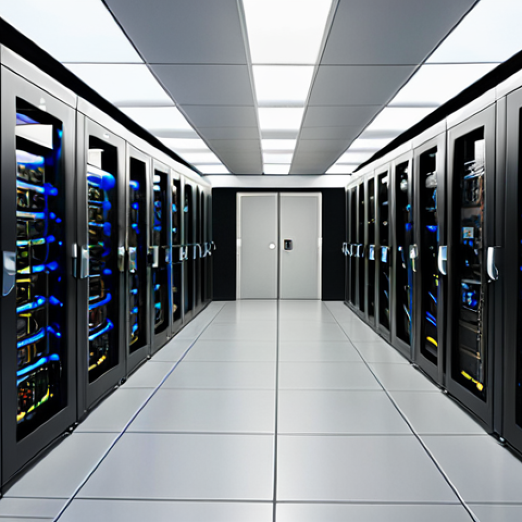 ** A secure, modern data center server room. Focus on the hardware, with bright LED lights and visible server racks. Include a padlock or other visual element symbolizing data security. Emphasize a sense of power and control. Caption suggestion: "Dijital Kalenizi İnşa Edin: Dedicated Sunucular ile Verilerinizi Koruma Altına Alın."

**