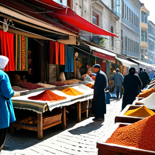 Home 7 **
"A vibrant Turkish bazaar scene during the day. Stalls overflowing with colorful textiles, spices, and ceramics. Merchants in traditional clothing interact with shoppers. Sunlight filtering through awnings. Istanbul architecture in the background. High quality, professional, safe for work, fully clothed, appropriate content, modest, family-friendly, perfect anatomy, natural proportions, well-formed hands, proper finger count, natural body proportions."
**